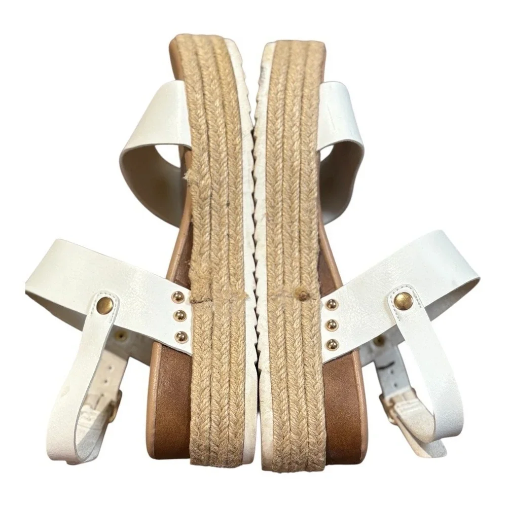 Xappeal Amelia Platform Sandals Womens‎ 7 White Espadrille Studded Buckle Strap